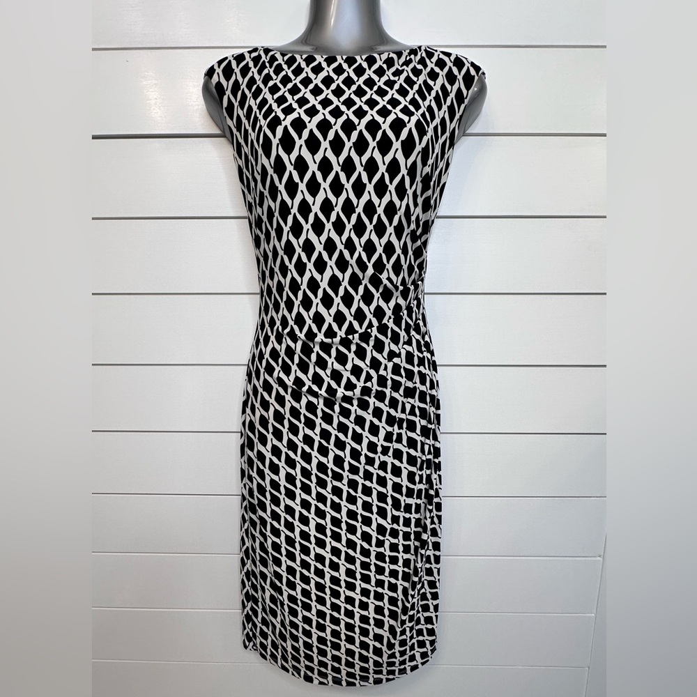 Lauren Ralph Lauren Womens Patterned Midi Dress with Ruched Waist